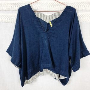 Free People | Blue Boxy V-Neck Short Sleeve Top L